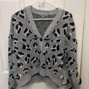 Gray and Black Leopard Print Women's Sweater